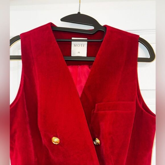MOTF SLEEVELESS VELVET BLAZER DRESS W/OUT T Burgundy Double-Breasted Dress SZ M - Picture 5 of 14